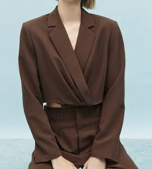 ZARA NWT  Brown CROPPED SHOULDER PAD BLAZER. - Image 9