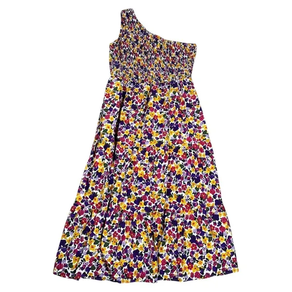 BTFBM One Shoulder Smocked Floral Maxi Dress Purple Yellow Boho Tiered Size XXL - Image 4