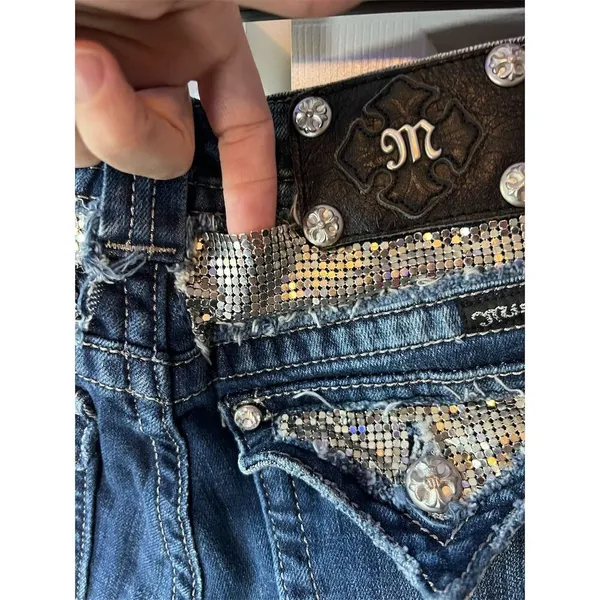 Miss Me Women's Bootcut Jeans Size 28 Blue Rhinestone Studded Flap Pocke… - Image 4