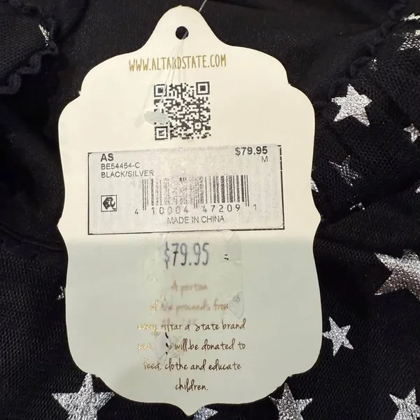 Altar’d State NWT Star Print Mini Dress Women’s Medium Black/Silver Ruched Sides - Image 7