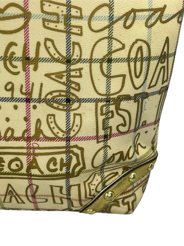Coach Heritage Limited Edition Gold Graffiti Tattersall Tote F13188 16” x 13” XL - Image 3