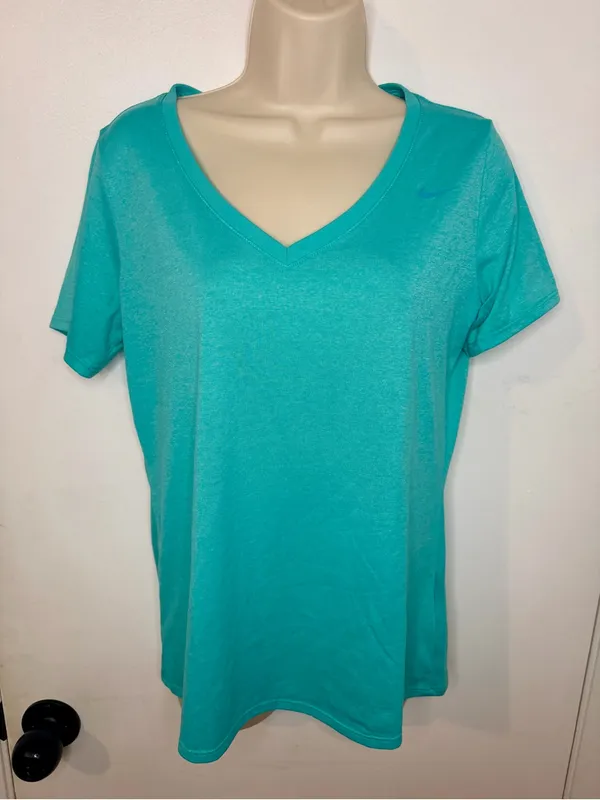 Nike Shirt Womens L Blue Dri Fit Short Sleeve Athletic Fit V-neck Tee - Image 2