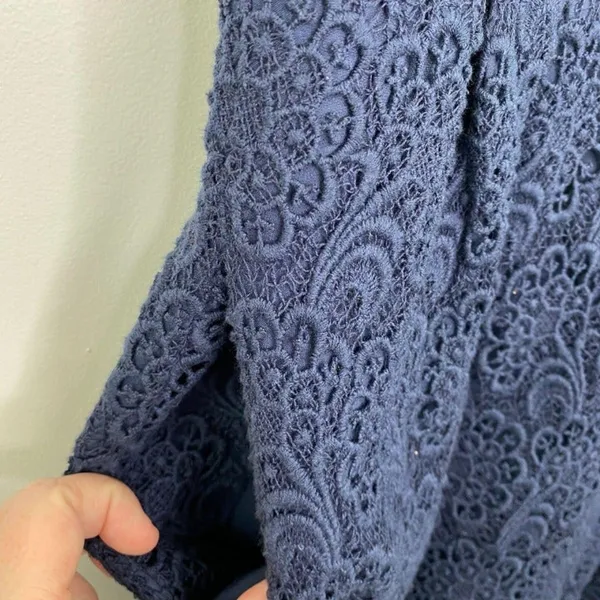 Club Monaco Navy Blue Lace‎ Embroidered Short Sleeve Mini Dress Womens Size 2 - Image 4