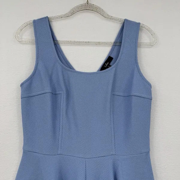 Lulus Fit & Flare Mini Dress Blue Textured Sleeveless Zip Back Chic Summer Sz L - Image 3