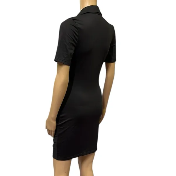 Source Unknown Black Ruched Bodycon Full Button Front Short Sleeve Mini Dress Womens Small - Image 5