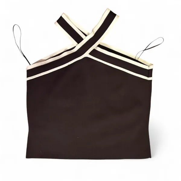 Sincerely Jules Black Contrast Trim Cross Front Halter Knit Crop Top M - Image 3