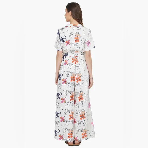America and Beyond Jaguar Floral Silk Blend Jumpsuit Boho Resort Vacation Large - Image 4