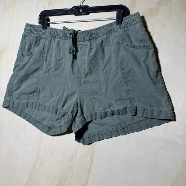 Old Navy Womens XL High Rise Linen Blend Shorts Sage Green Pull On Drawstring - Image 2
