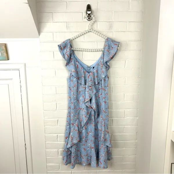 Lulus Radiant Rosa Light Blue Floral Print Ruffled Mini Dress Size M - Image 4