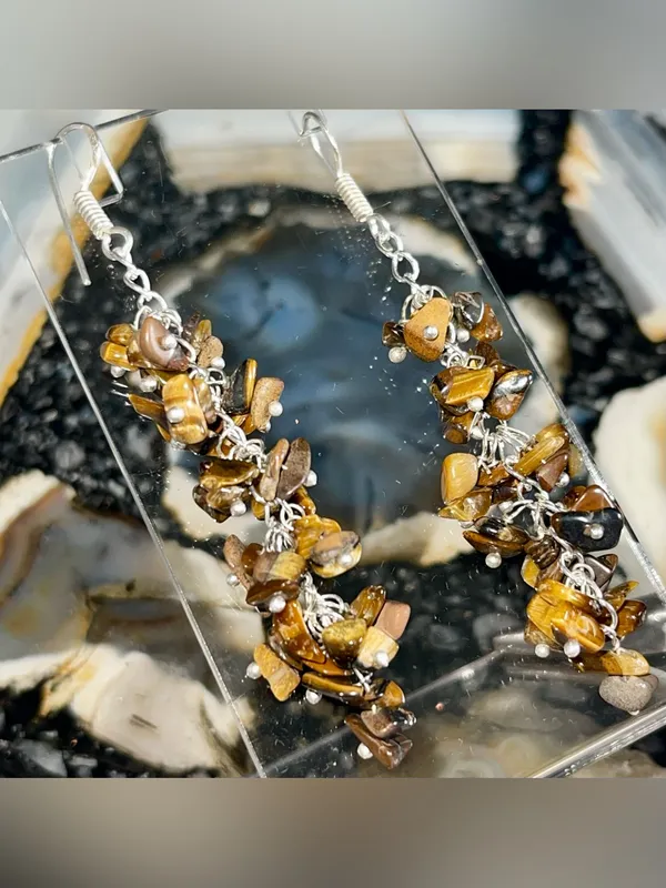 Nuggets of Golden Yellow Tiger Eye Earrings 2 1/2” - Image 11