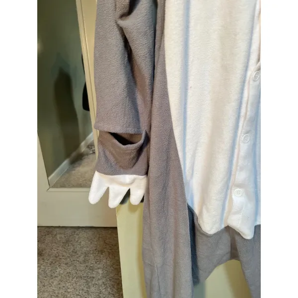 Unisex Adult Sz Small Gray Sloth Cosplay One Piece Pajamas Costume Snap Up Long - Image 6
