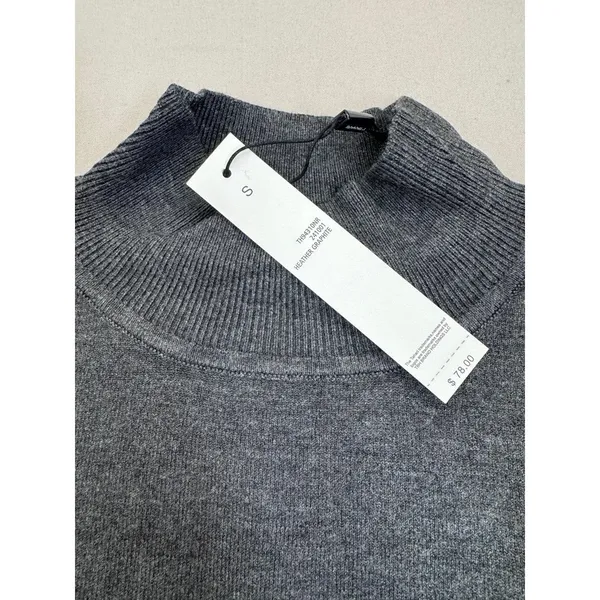T Tahari Womens Mock Neck Sweater Top Size S Dark Grey Soft Knit Metallic Logo - Image 4