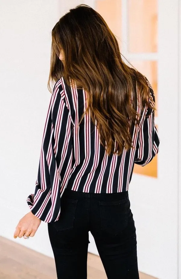 These Three Boutique Striped Tie Up Crop Top - Image 2