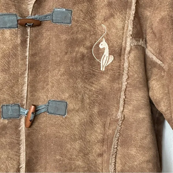 VTG Baby Phat Girlz Y2K Sherpa Coat faux suede Tan Toggle Embroidered Logo - Image 12