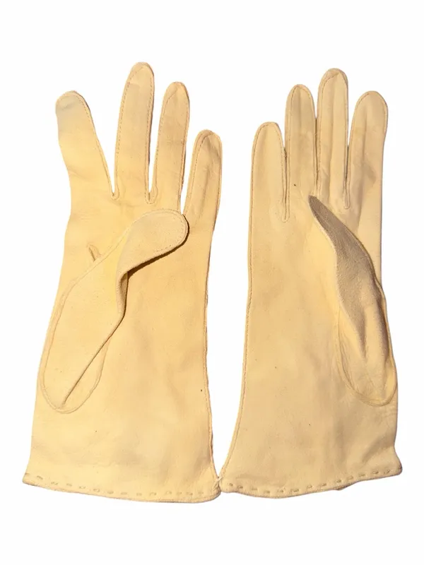 Source Unknown Light Yellow Leather Women's Gloves with Stitch Detail - Image 2