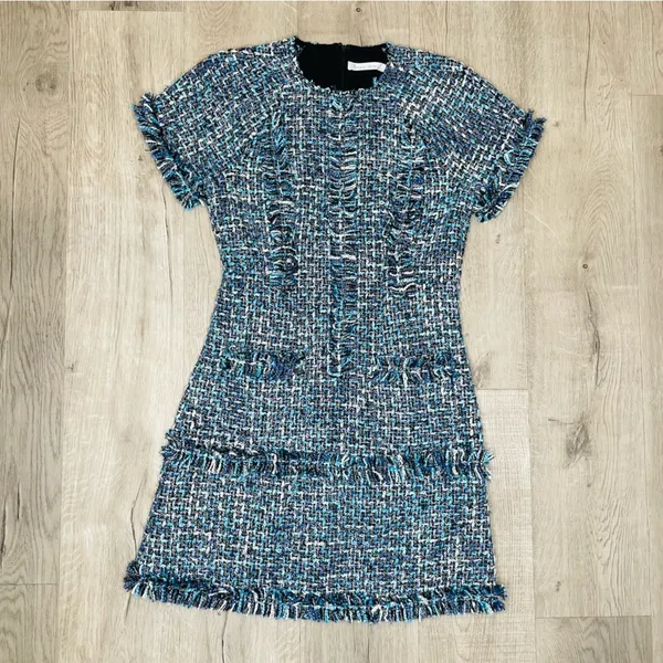 Anthropologie Brave and true size small tweed mini dress classic blue rare htf - Image 2