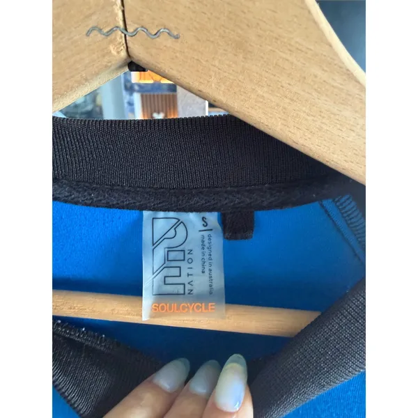 PE Nation x SoulCycle Cropped Sweatshirt Blue Orange Black Colorblock Logo Small - Image 3
