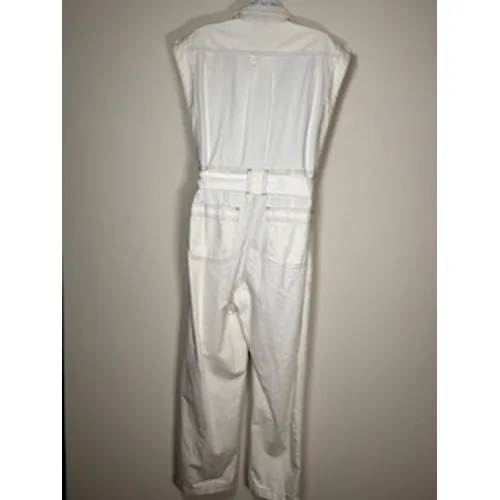 MIOU MUSE Denim Jumpsuit Small White‎ Utility Boiler Suit Structured Boho City - Image 3