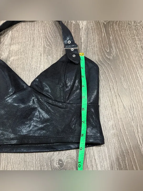 NWOT Halara Shiny Dusty Black SoftlyZero Faux Leather Halter Cropped Tank Top - Image 8