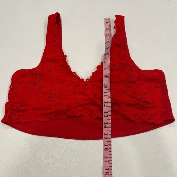 Aerie Lace Bralette Large Red Floral Lace V Neck Soft Stretch - Image 5