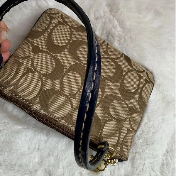 COACH Blue Brown Signature Canvas Wristlet - Image 3