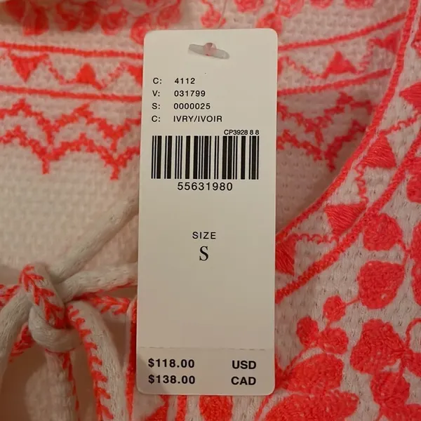 Anthropologie Maeve Louisa Cream Bohemian Long Sleeve Top with Coral Embroidery - Image 7