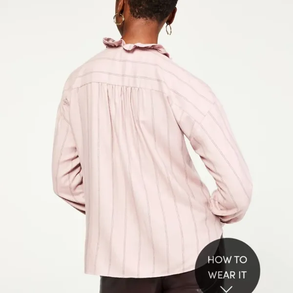Ann Taylor pinstripe ruffle neck blouse - Image 2
