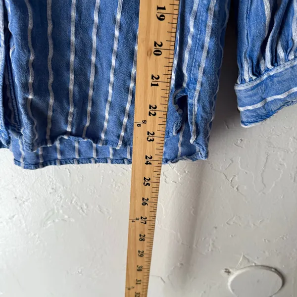 Anthropologie Size 8 Medium Blue Striped Viscose‎ Linen Blend Button Up Long Slv - Image 10