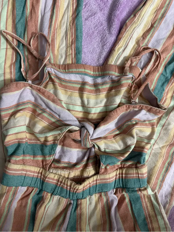 American Eagle Outfitters Striped Wide-Leg Jumpsuit in Teal, Brown & Cream - Image 3