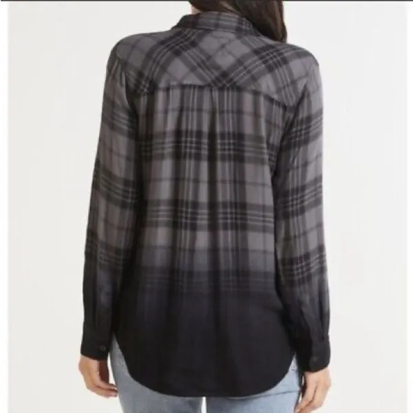 RAILS Hunter Charcoal Jet Dip Dye Plaid Button Down Shirt S Small Flannel Grunge - Image 3