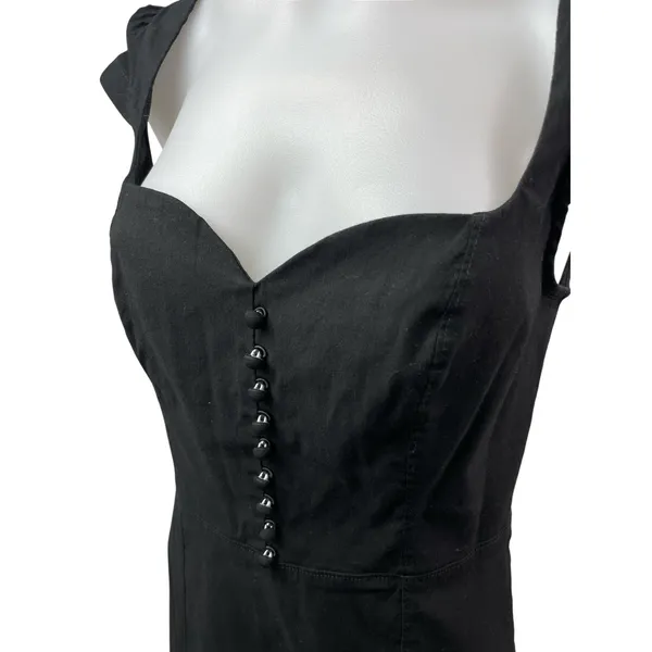 Anthropologie The Cecily Black Linen Sweetheart Cap Sleeve Midi Flare Dress Sz S - Image 4