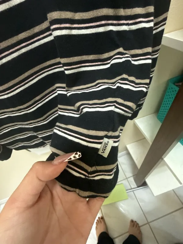 Vans Pismo Striped Long Sleeve T-Shirt Black White Tan Pink X-Small - Image 4