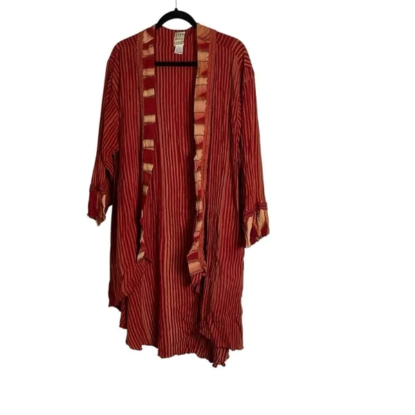 Freestyle Boho Red Striped Kimono Cardigan Open Front Duster Size 1X - Image 2