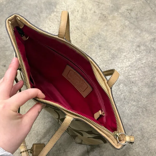 Vintage Coach monogram canvas leather tote bag - Image 3