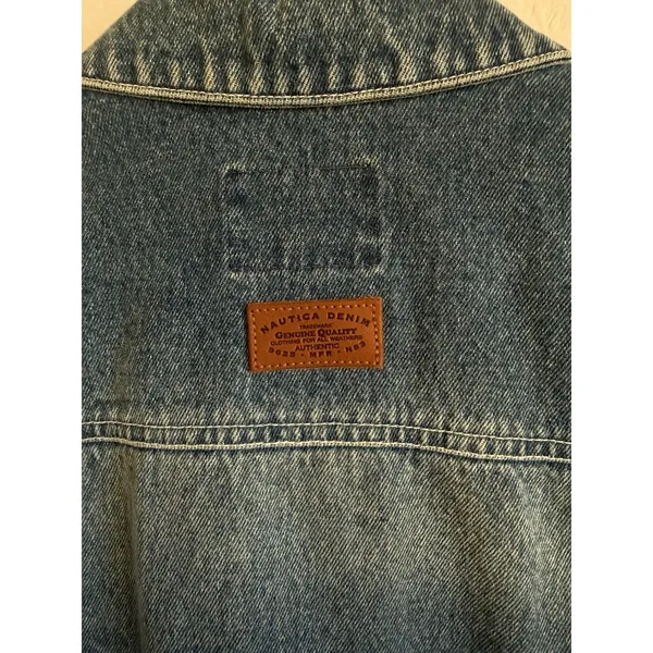 Vintage Nautica Denim Vest Raw Hem Women's Size 12 Biker‎ Collared Pockets 90s - Image 6