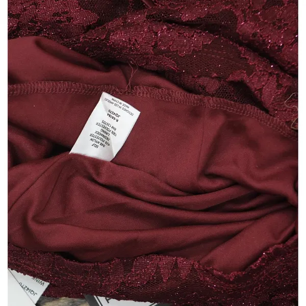 NWT Emerald Sundae Glitter Lace Bodycon Open Back Mini Dress Dark Red 2XS - Image 8