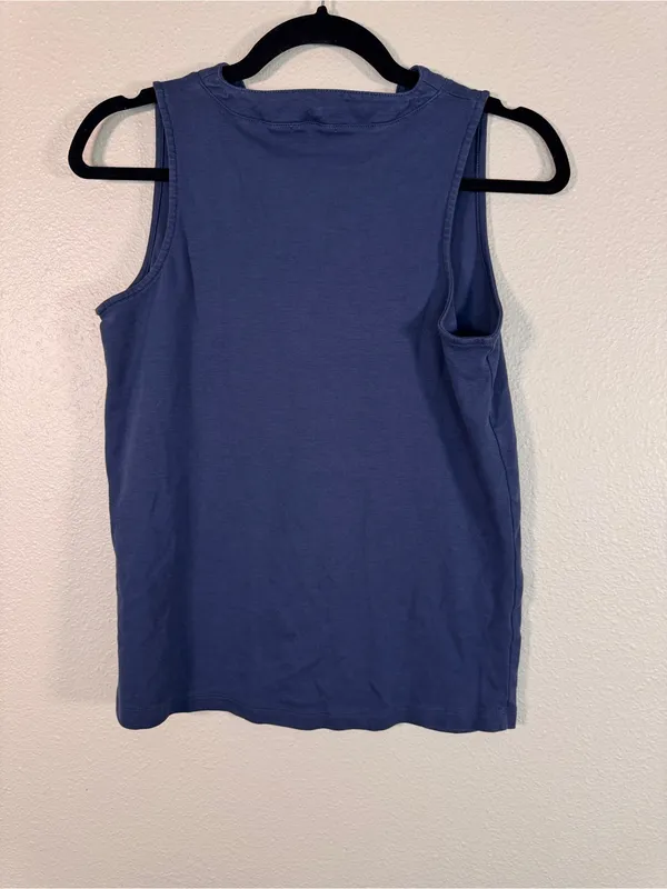 Lake Blue Pima Cotton Scalloped PJ Tank Top Womens M Pajama Sleep Shirt Cozy - Image 2