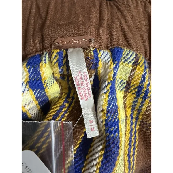 Free People Preppy Plaid Pull On Trousers Pants Flannel Brown/Blue‎ Size Medium - Image 10