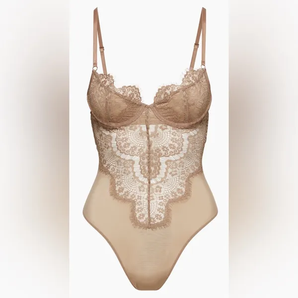 Babaton‎ Aritzia Beige Brown Lace Bodysuit Feminine Coquette Sheer - Image 2