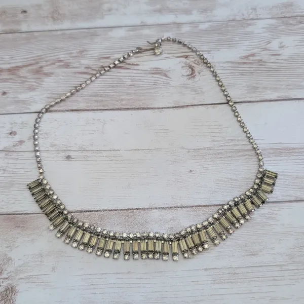 Vintage Necklace Art Deco Style - Very Light Green-ish & Clear Gems - Image 4