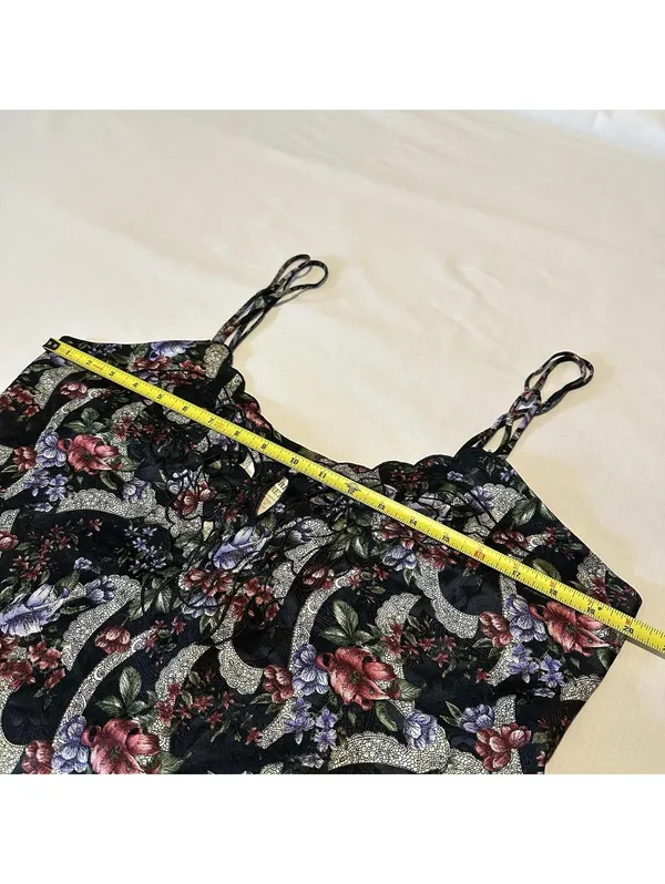 Vintage Victoria’s Secret Black Floral Pajama Lingerie Cropped Cami Top Sz Large - Image 3
