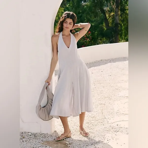 NEW FREE PEOPLE FREE-EST REESE LINEN CULOTTE ONE PIECE JUMPSUIT In Gray - Image 5