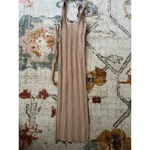 Windsor Tan Ribbed Knit Midi Dress Sleeveless Belted Scoop Neck D11538 Womens M - Image 3