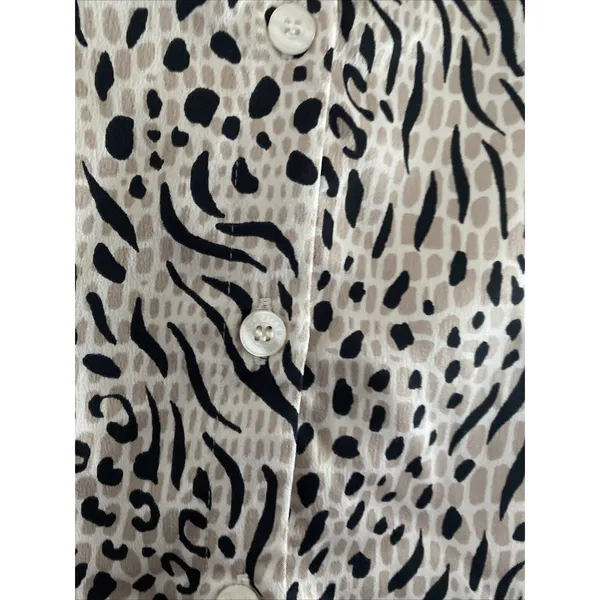 Nordstrom Mixed Animal Print Button Down Shirt Womens Size S Tan Black Leopard - Image 3