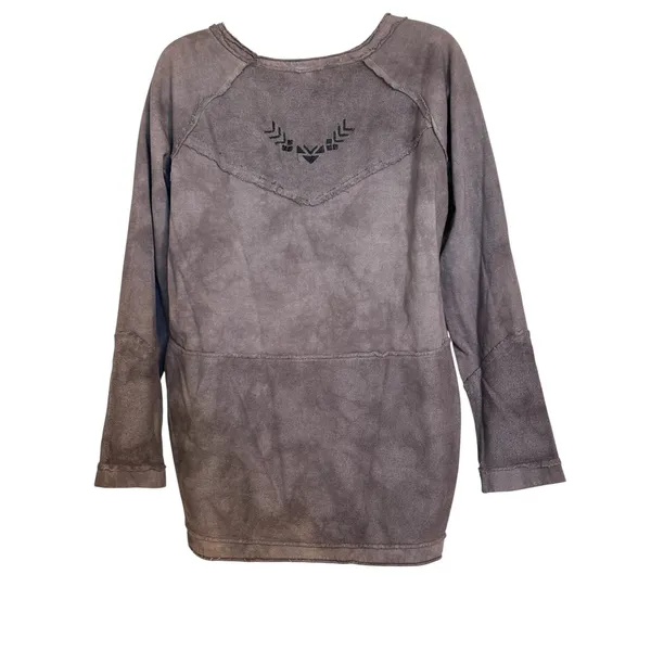 FREE PEOPLE Brown Embroidered V-Neck Boho Top Raw Edge Long‎ Sleeve XS - Image 6