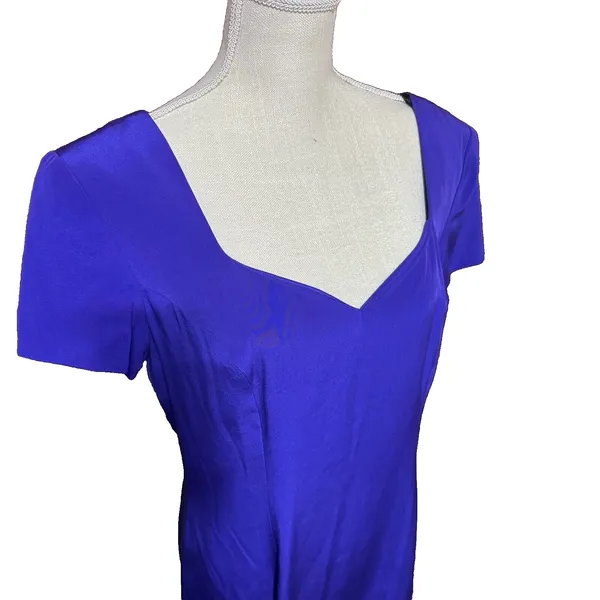 Liz Claiborne 100% Silk Midi Dress Purple‎ sz 14 side slit formal prom romantic - Image 4