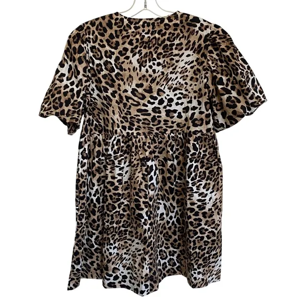 Nicole Miller NY Leopard Mini Dress Bows Puff‎ Sleeves Cotton dress - XS NWT - Image 2