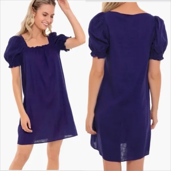 Tuckernuck Pomander Place Linen Blend Darcy Dress Size Small Navy Blue - Image 2
