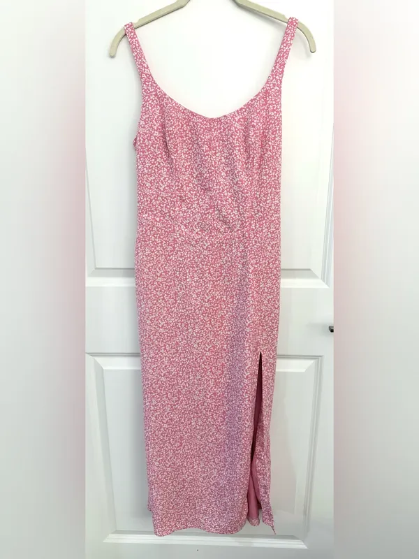 Abercrombie & Fitch Pink Floral Slit Midi Dress Small - Image 4