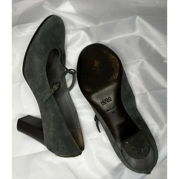 Hugo Boss Taupe Suede Mary Jane Block Heels - Image 4